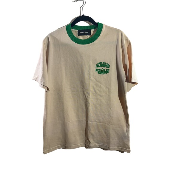 Homme Femme T-Shirt Crew Neck Biege/Green Size‎ S NWOT - Picture 1 of 2